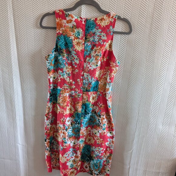 NWT Linen Floral Sheath Dress Pockets Coral & Teal Size 38, Size 6 Summer - Picture 9 of 13